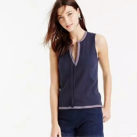 J CREW Sz S Embroidered Trims Modern V-Neck Tank - Picture 2 of 8
